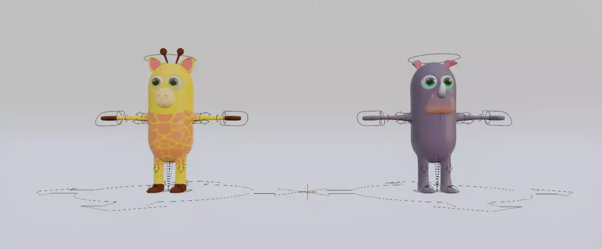Cartoon Giraffe and rhino 3D model
