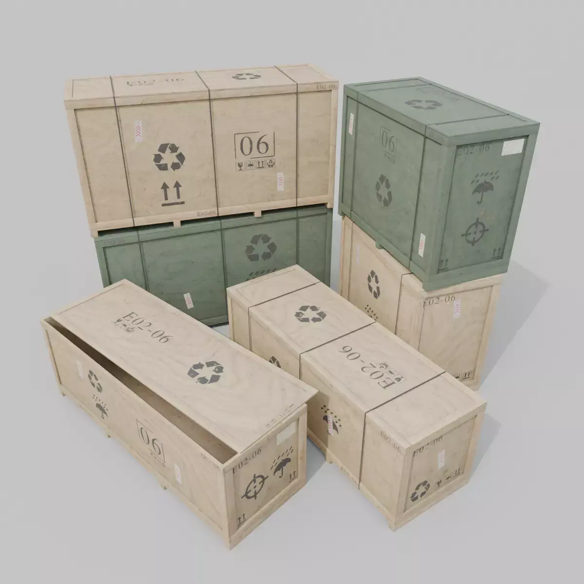 Customizable Wooden Crate Trio - Elongated Props 3D Model Pack
