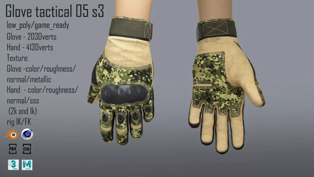 FPS hand glove tactical 05 s3 Low-poly 3D model