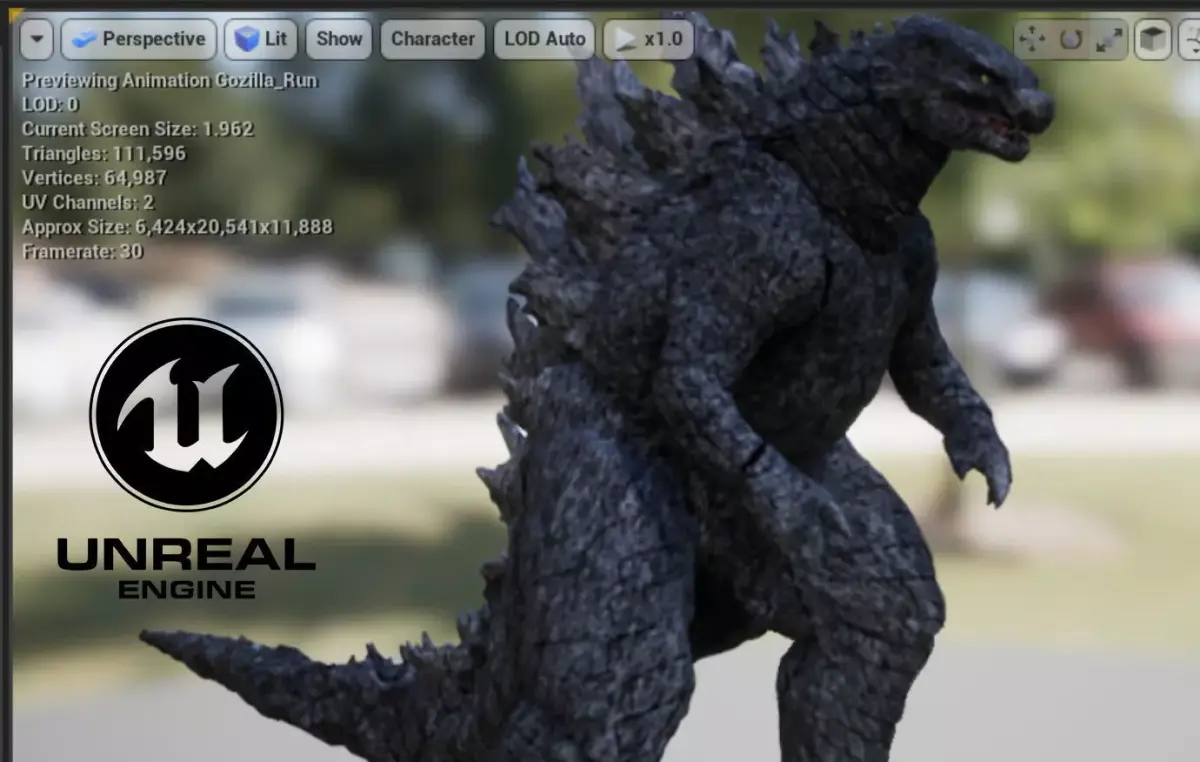 Gozilla Unreal Engine 4 Low-poly 3D model