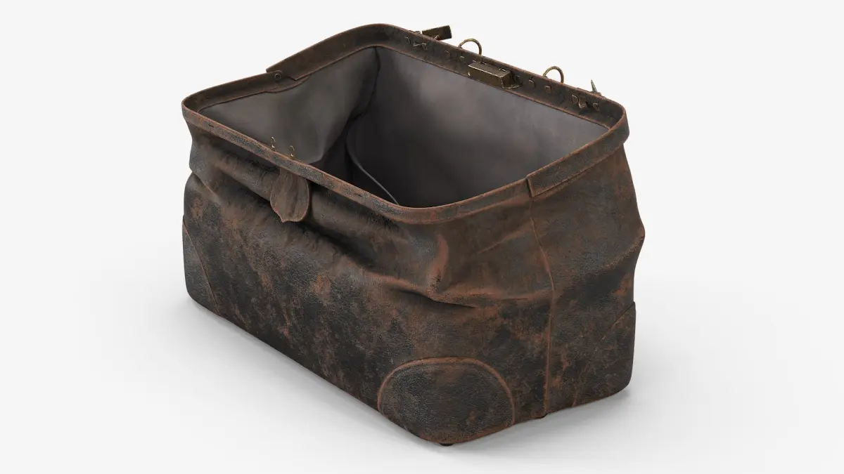 Vintage Shabby Leather Bag with Inside 3D model
