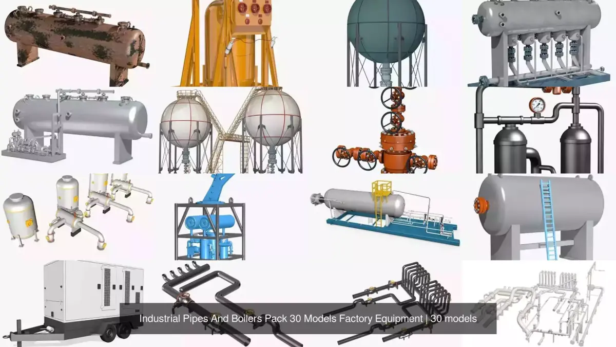 Industrial Pipes And Boilers Pack 30 Models Factory Equipment