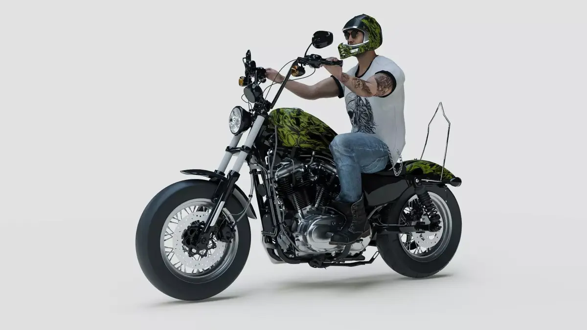 Highly Detailed Character with Custom Motorcycle-Archviz Asset 3D model