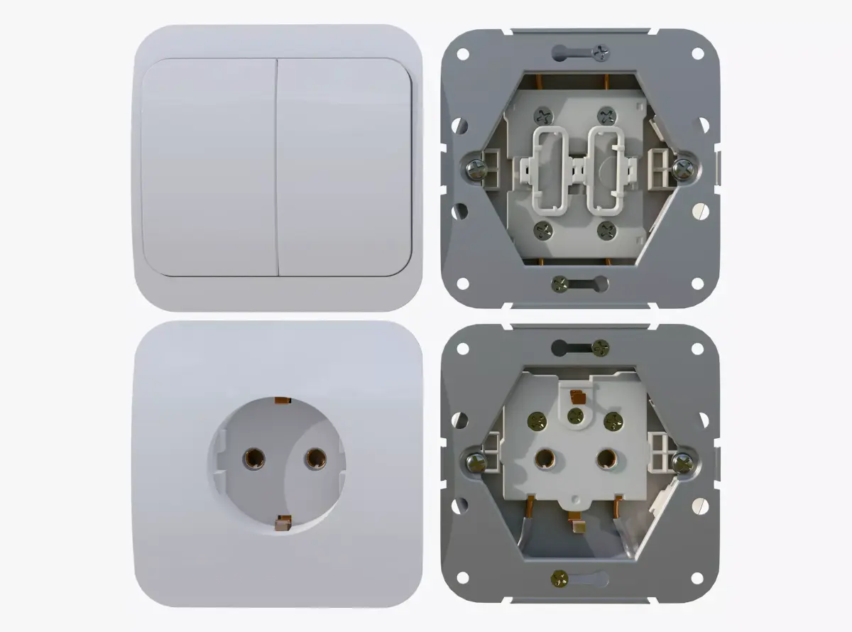 Electrical Socket and Light Switch with Disassembled M1 3D model