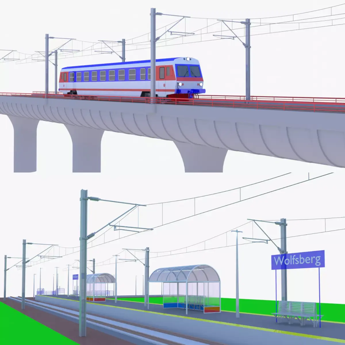 Railway station and bridge III 3D Model Pack