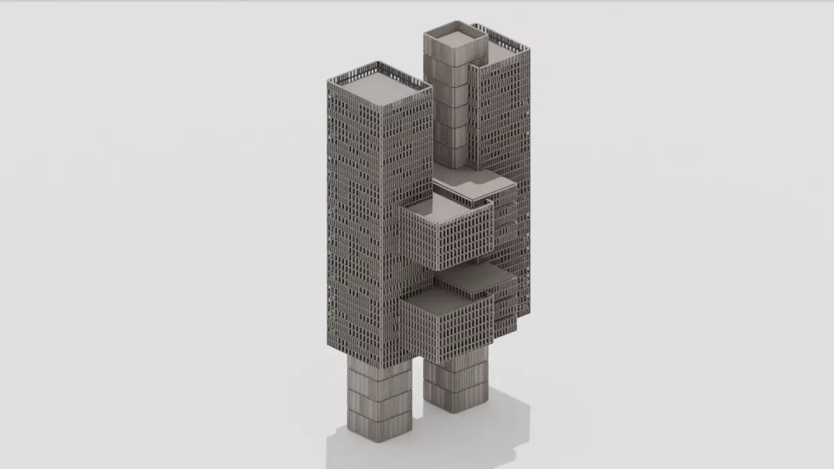 Brutalist Industrial Tower Building 12 Low-poly 3D model