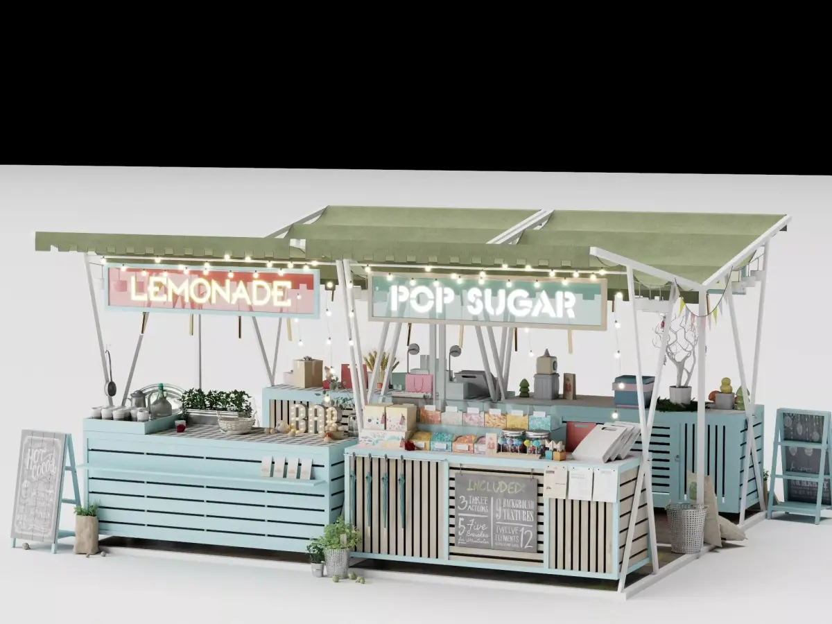 Outdoor Market Dessert Stall  Low-poly 3D model
