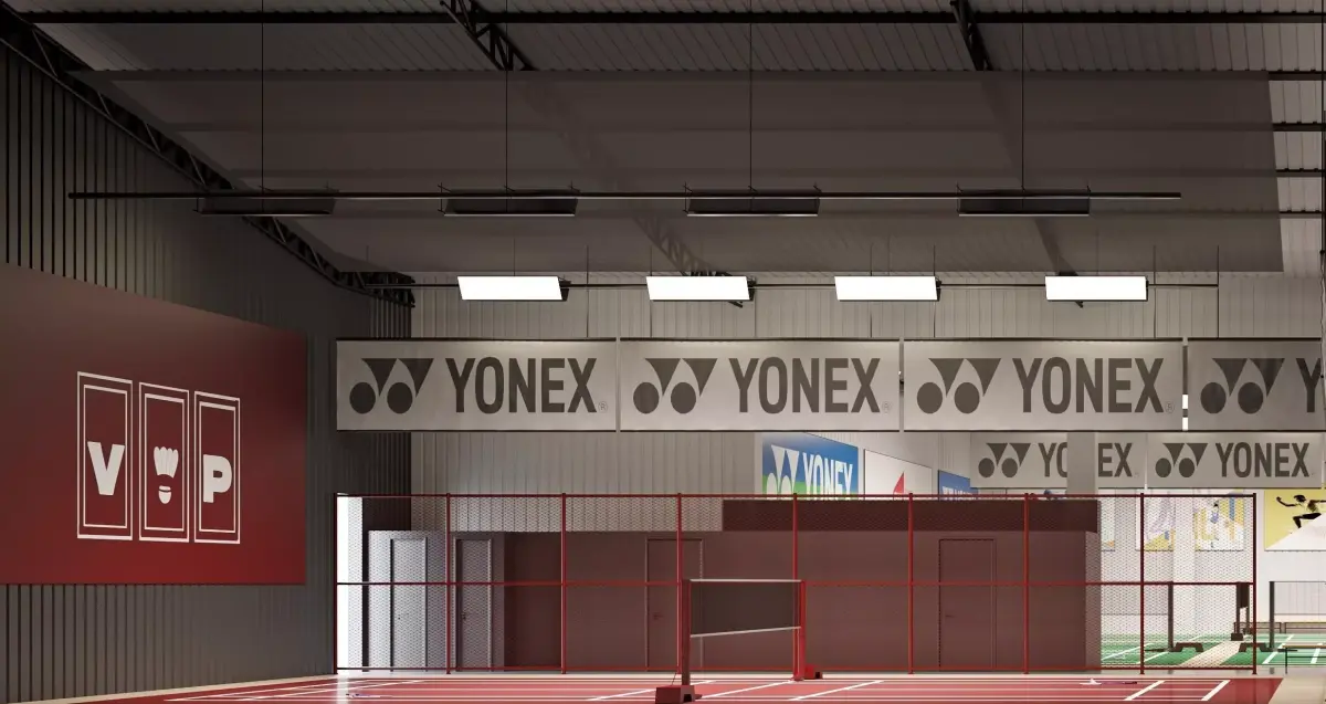 Professional Yonex branded indoor badminton court VIP zone 3D model