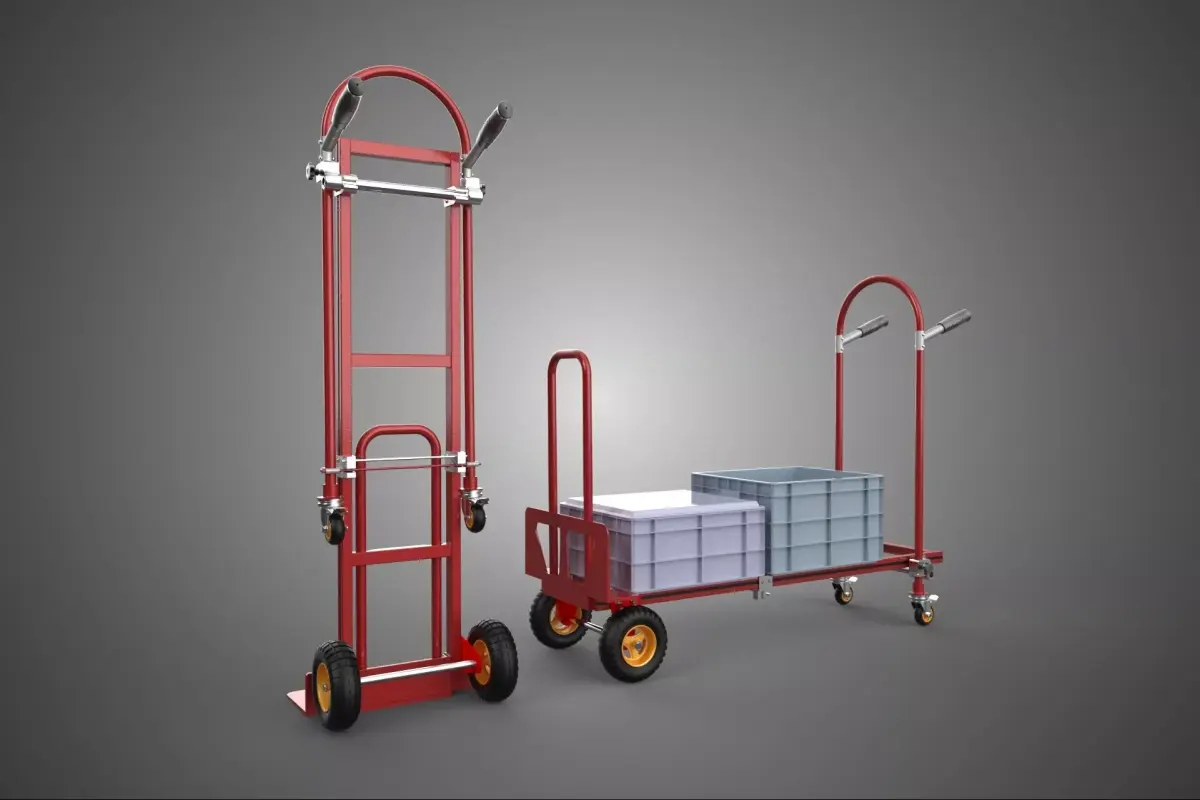 FOLDING STEEL HAND TRUCK CART TROLLEY DOLLY PLASTIC STORAGE BOX 3D model