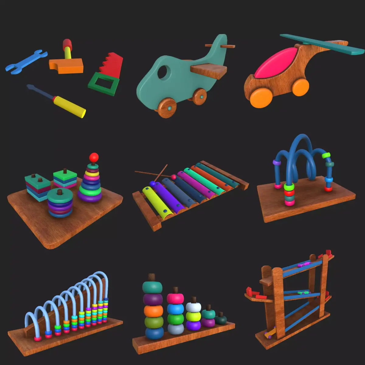 wooden toy Low-poly 3D model
