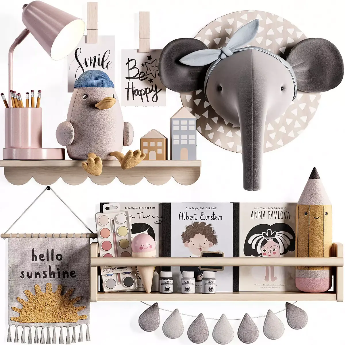 M Animal Head Shelf  Plush Toy and Wall Decor kids 08 3D model