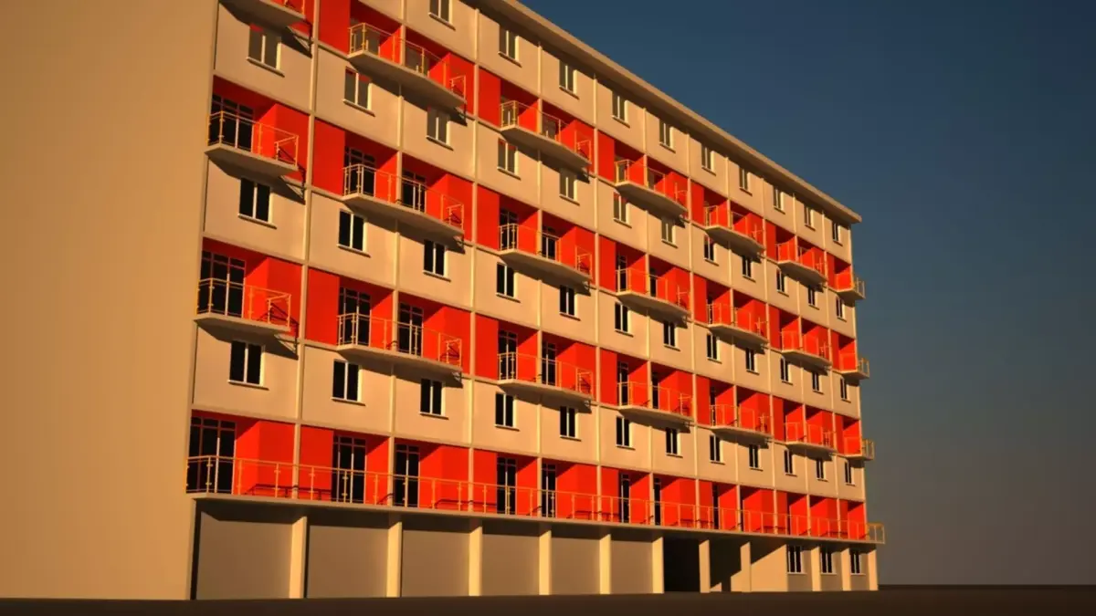 Building apartment with balconies 3D model