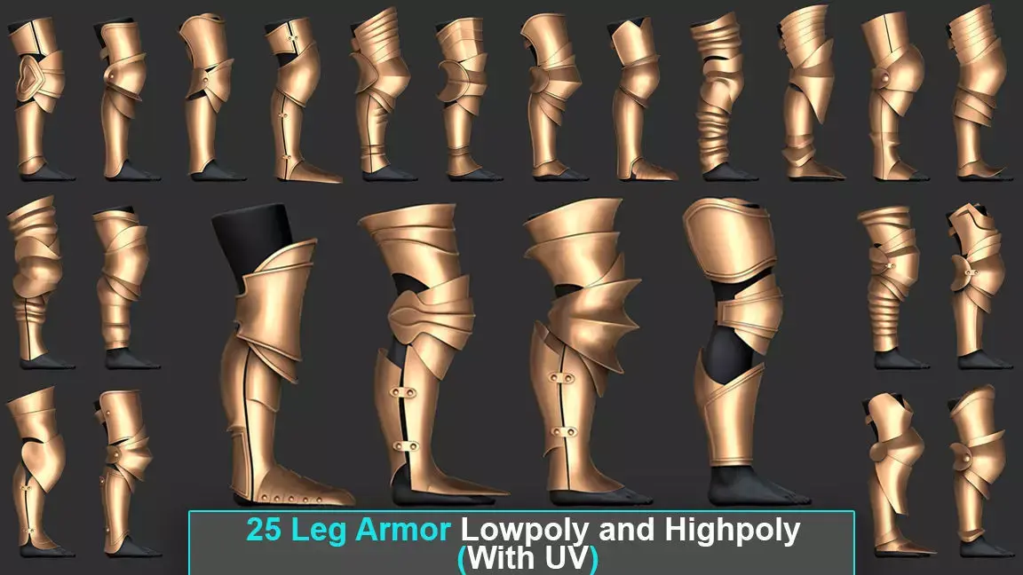 Leg Armor Highpoly and Lowpoly With UVs Vol 1 Low-poly 3D model