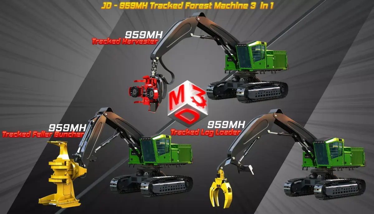 JD - 959MH Tracked Forest Machine 3  in 1 3D Model Pack