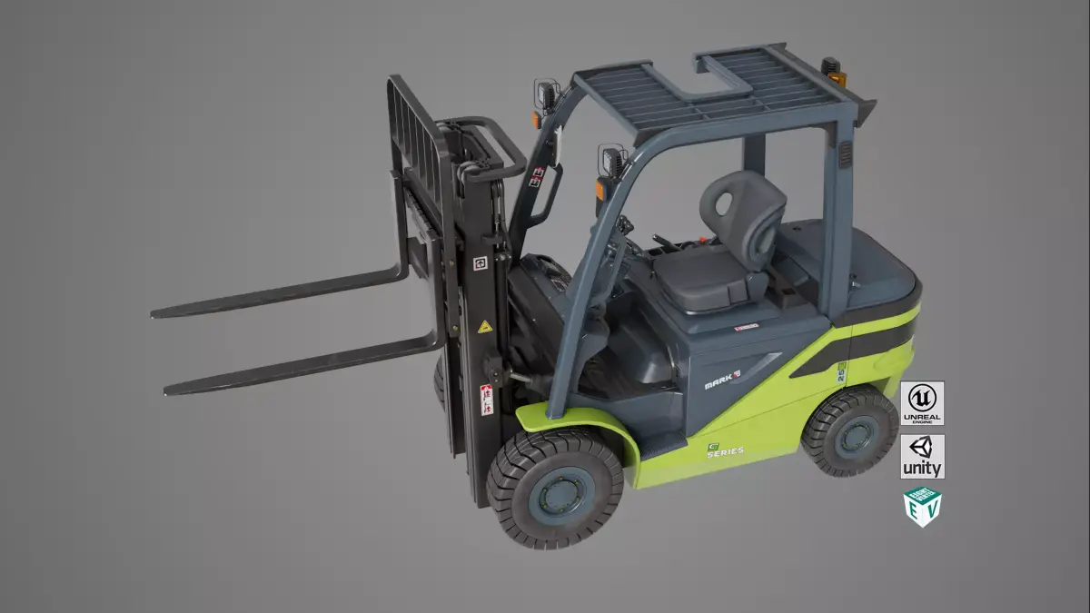 Forklift Truck03 Green All PBR Unity UE Textures Low-poly 3D model