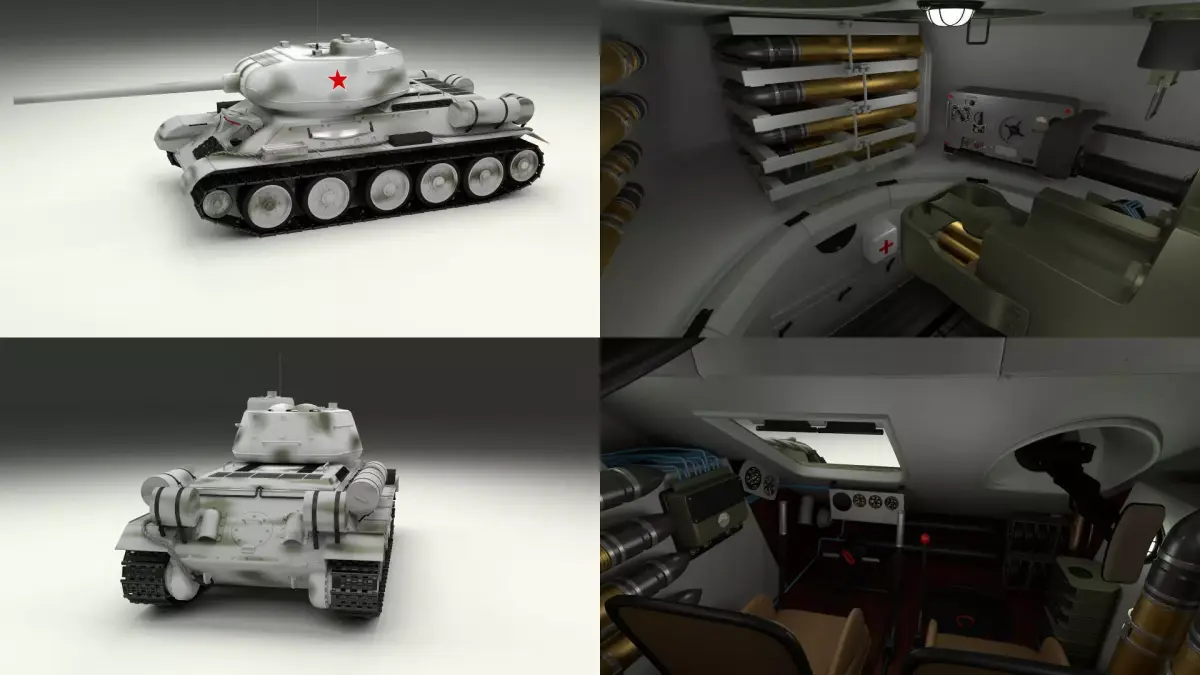 T-34 85 with Interior Winter Camo 3D model