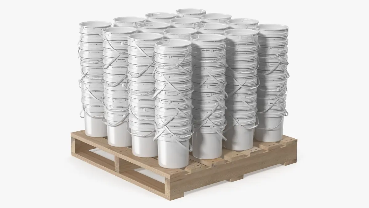 Industrial Polypropylene Pails on Wooden Pallet White 3D model