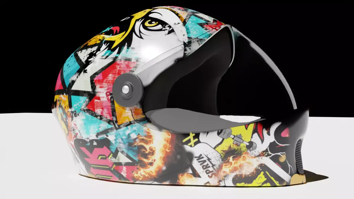 Helmet with graffiti 3D model