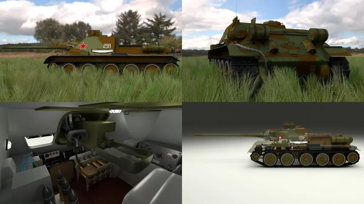 SU 100 Interior Engine Bay Full Camo HDRI 3D model