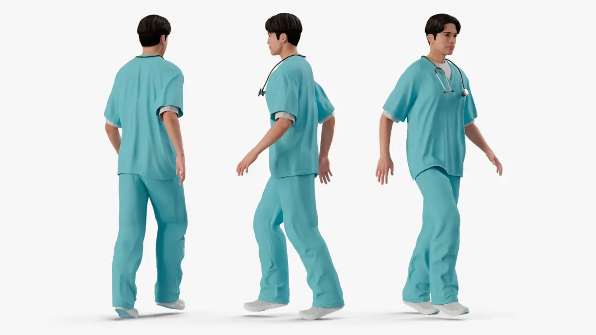 Asian Medic with Stethoscope Rigged  purchase 3D model