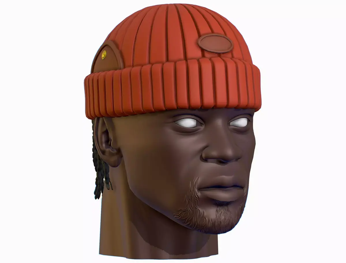 High Poly Male African American Head Warm Hat Low-poly 3D model