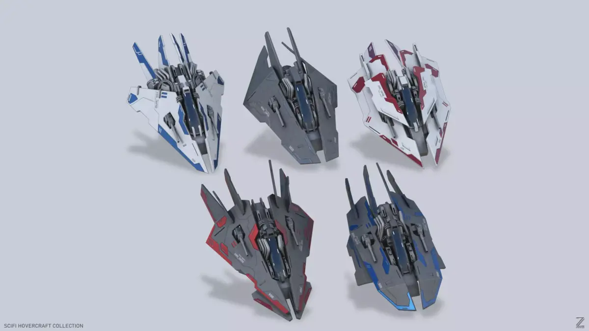Scifi Hovercraft collection 3D Model Pack