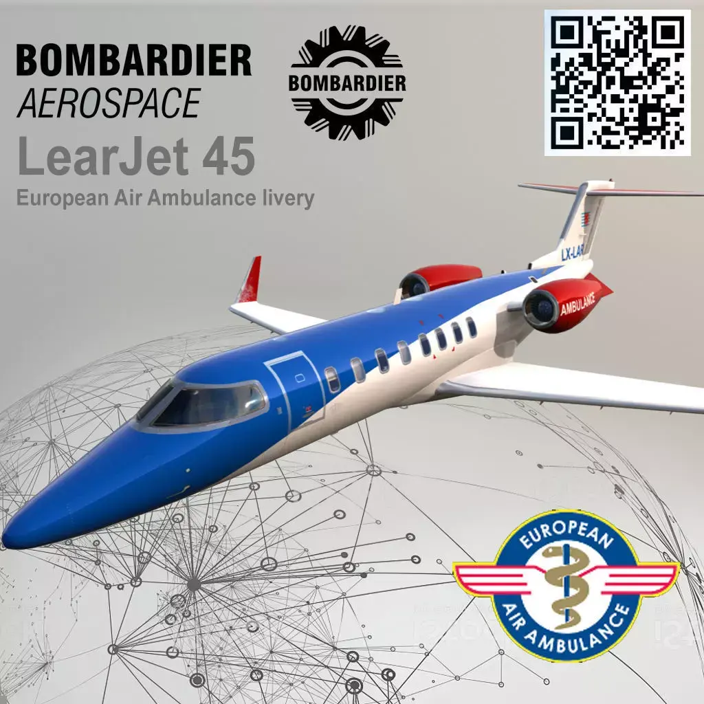 Bombardier Aerospace LearJet 45 European Air Ambulance livery Low-poly 3D model