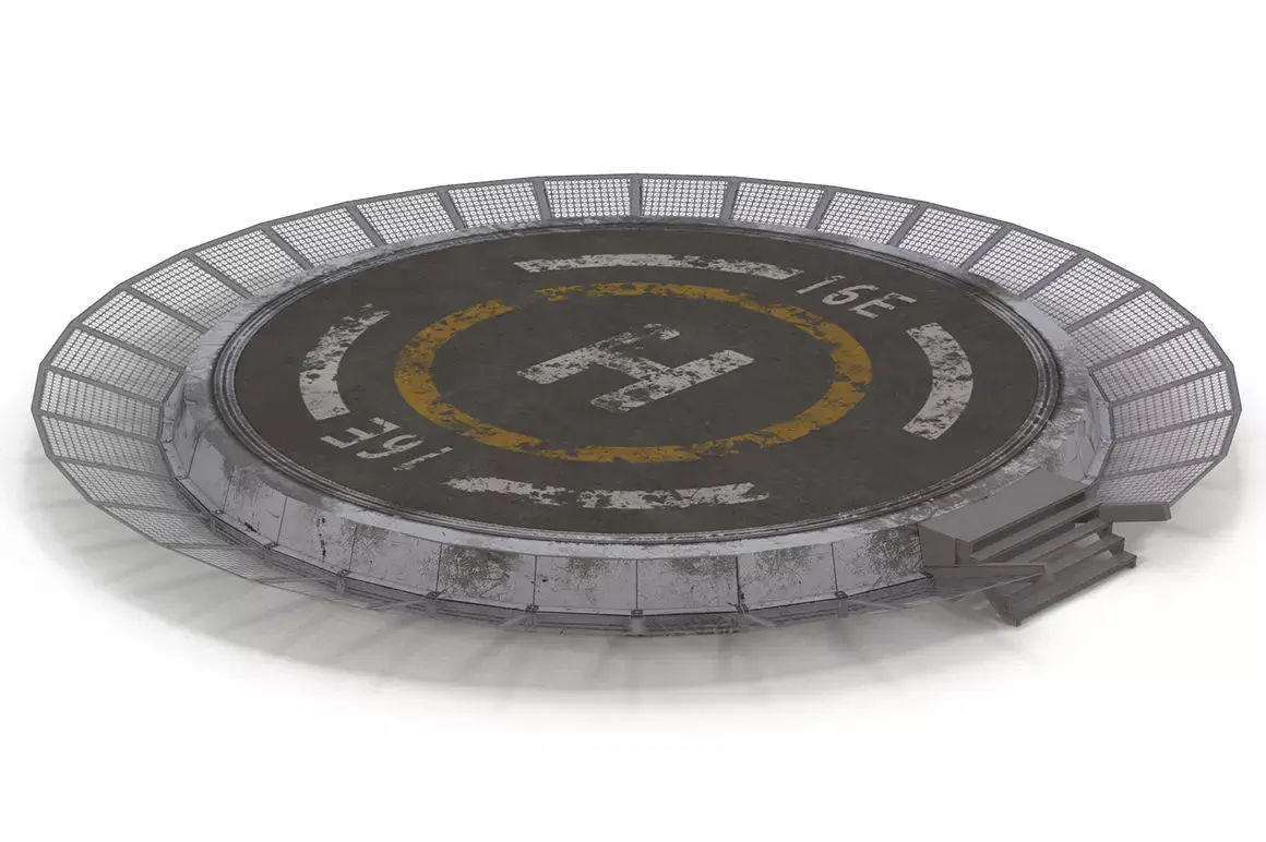 Helipad circular metal plate Low-poly 3D model