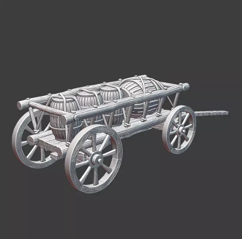 Medieval Supply Wagon with barrels  version 2 3D print model