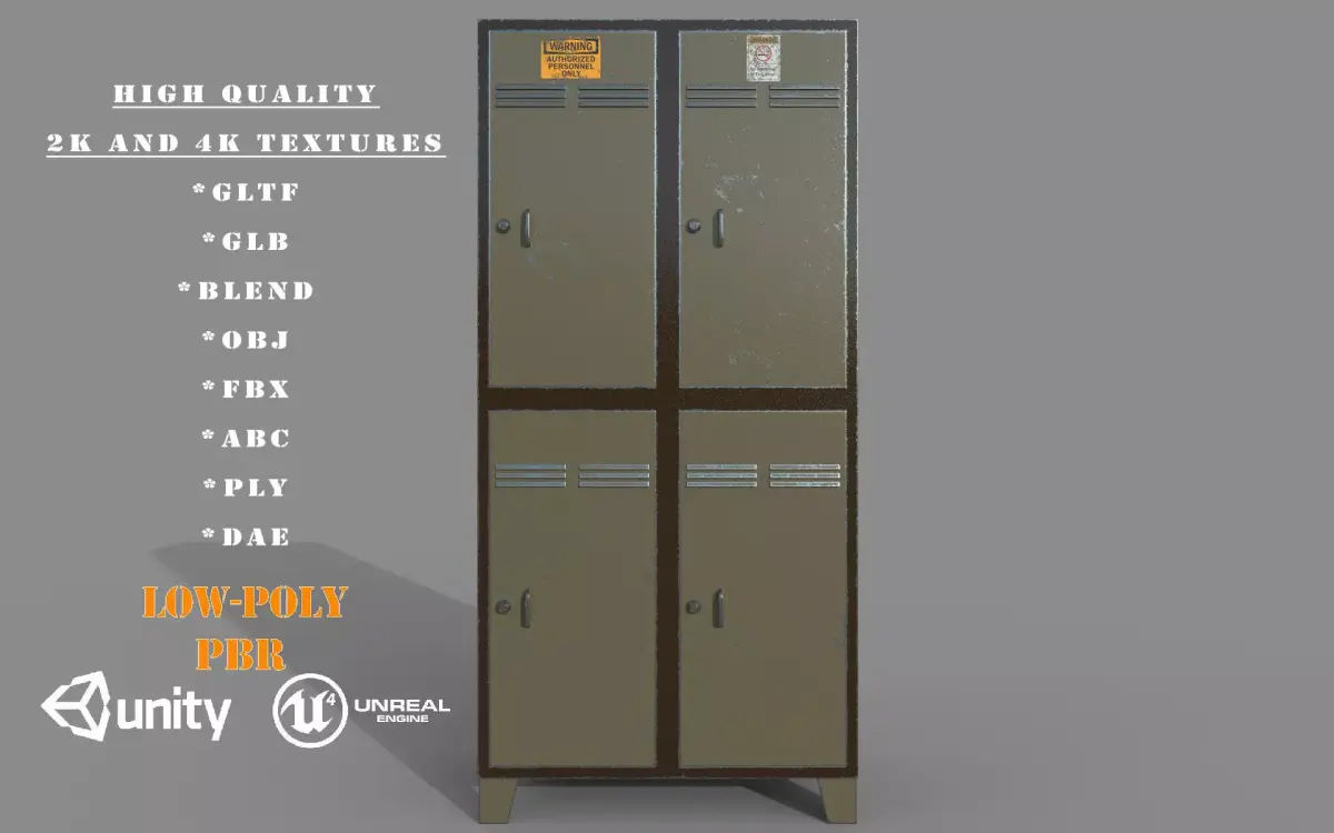 Old Military Green Steel Cabinet Low-poly 3D model