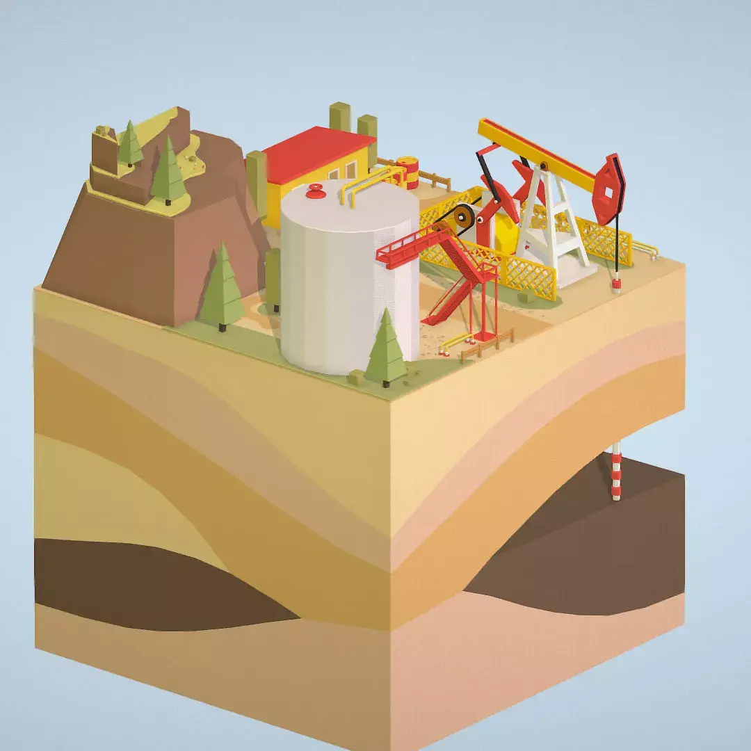Isometric oil field extracting crude oil Low-poly 3D model