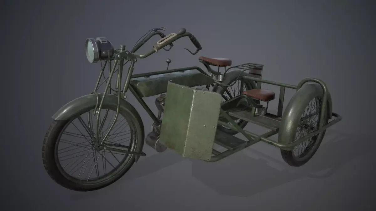 British Matchless 1917 WW1 motorcycle PBR game-ready Low-poly 3D model