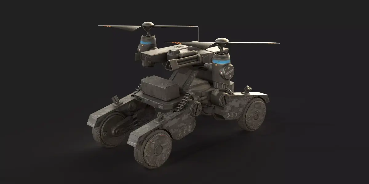  Tactical Wheeled UAV with Dual Propeller Lift System Low-poly 3D model