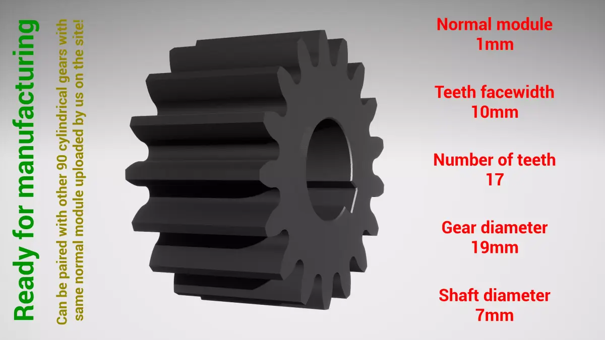 Cylindrical gear - paired - z17 m1 D19 d7 3D print model