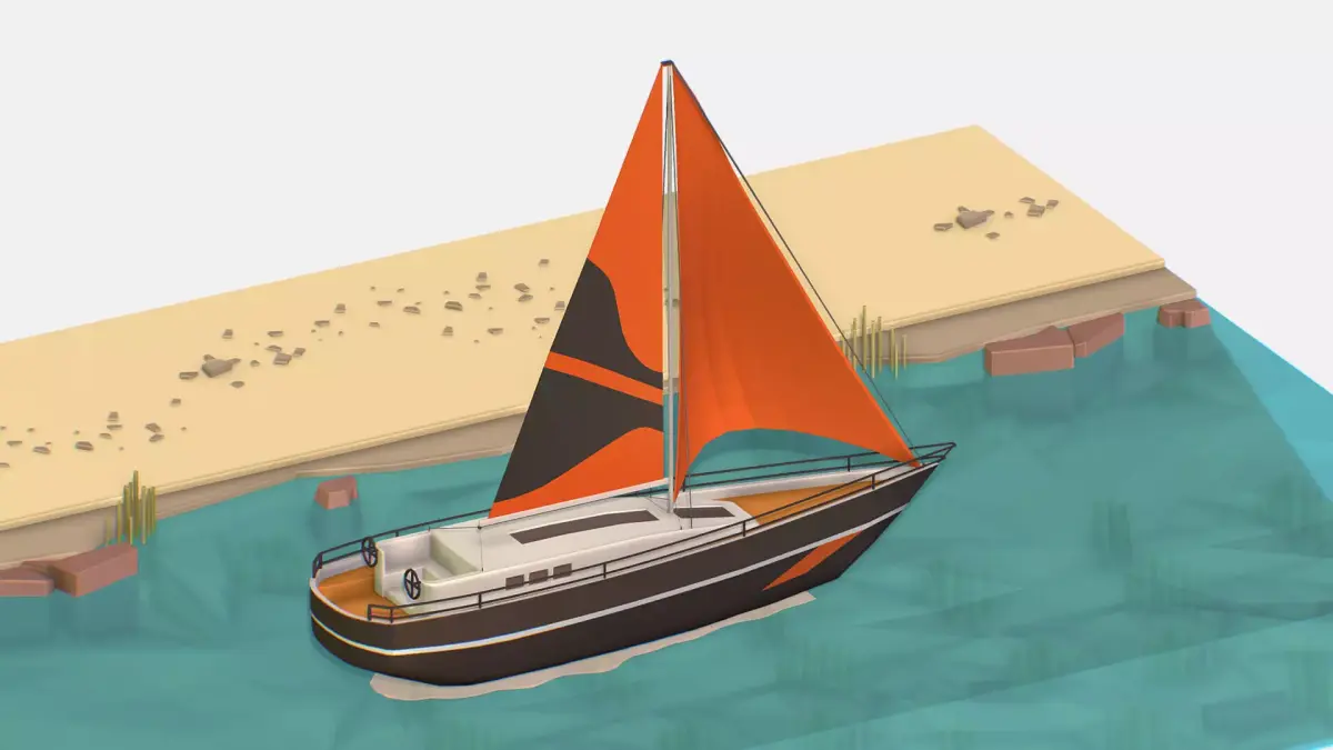 Black Yacht Scene Motor Boat Black Low-poly 3D model