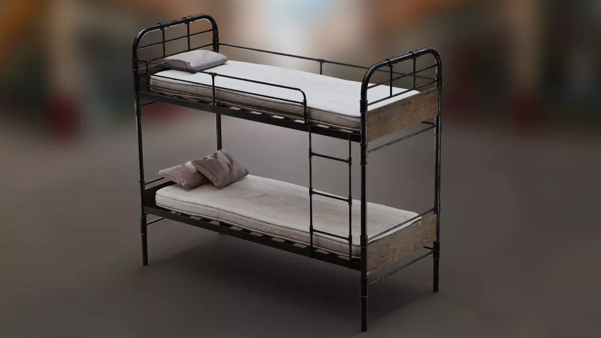 PBR Bunk Bed with Mattress and Pillows Low-poly 3D model