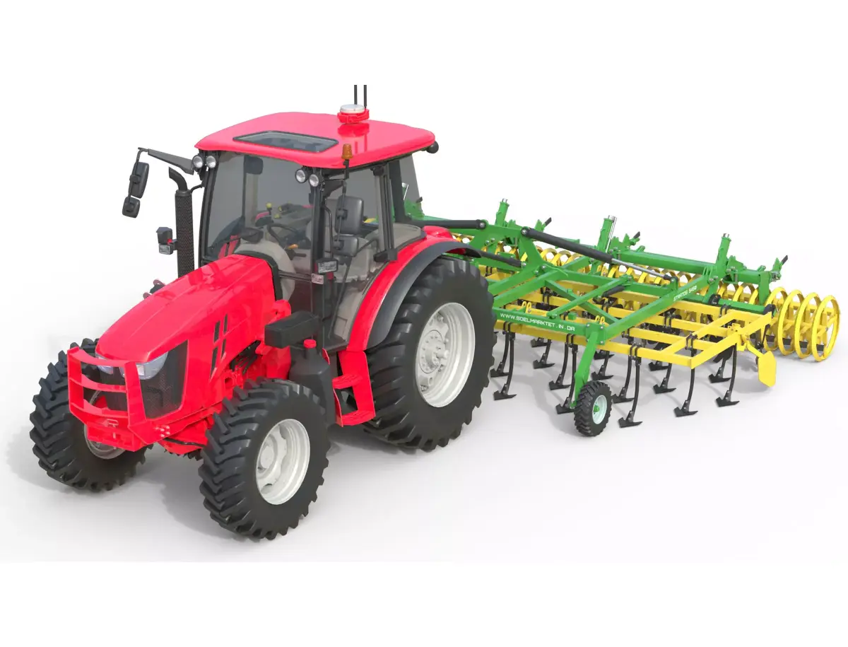Tractor and Agricultural Cultivator  Low-poly 3D model