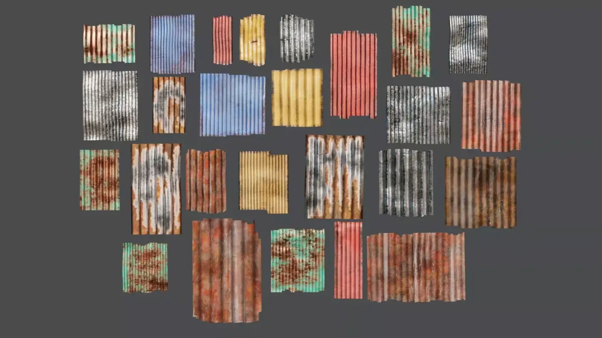 Damaged Corrugated Sheets Pack Free 3D model