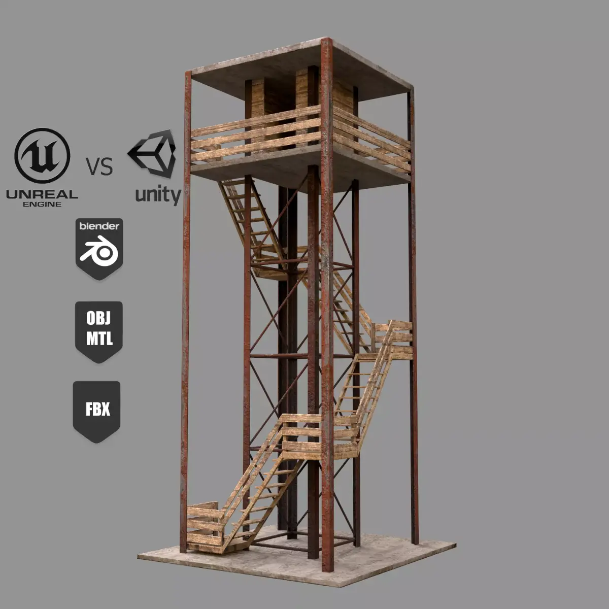 A low-poly 3D model of a military tower Low-poly 3D model purchase