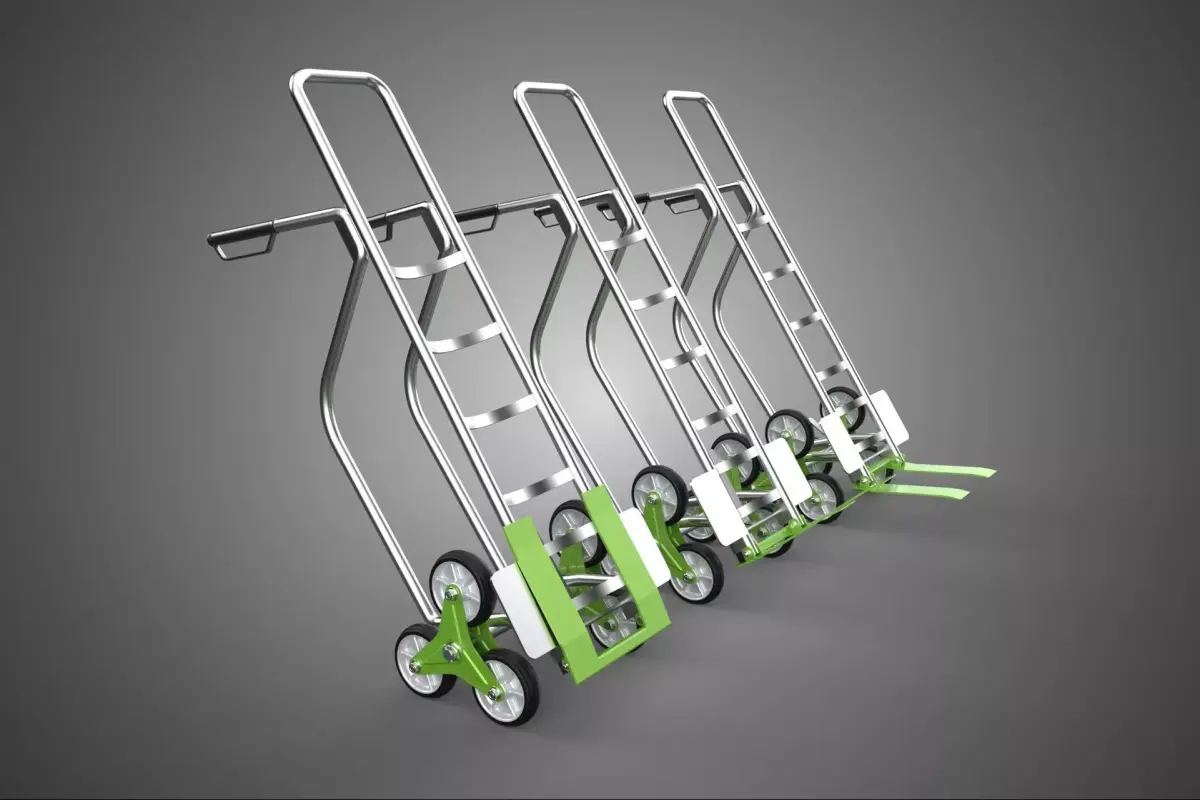 TRIPLE WHEEL ADJUSTABLE FORK TILT STAIR CLIMBING HAND TRUCK LIFT 3D model
