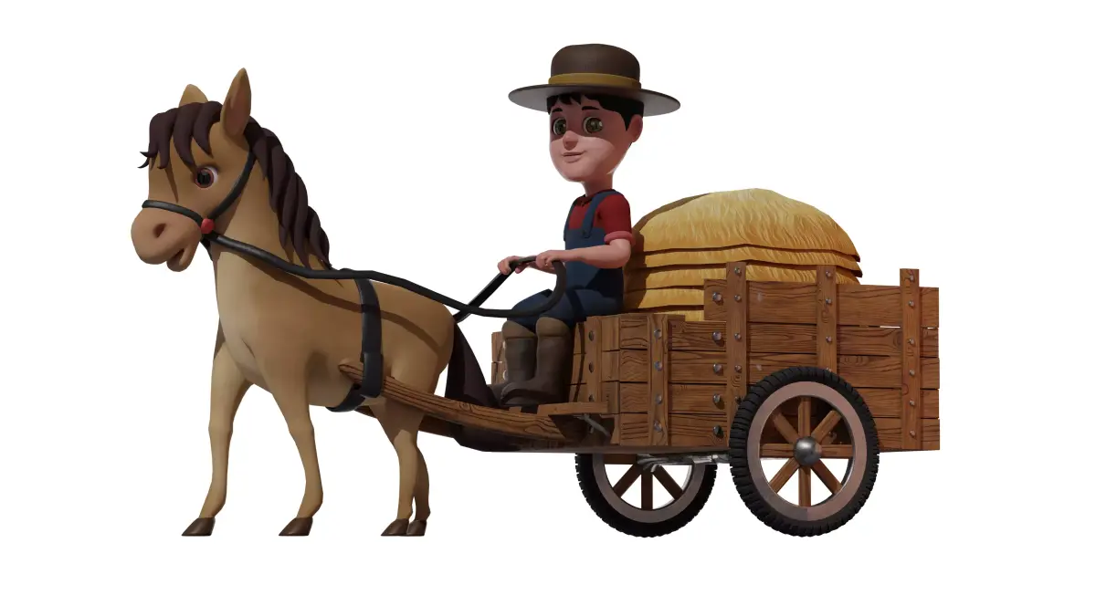 Stylized Cartoon Horse Wagon or Cart Low-poly 3D model