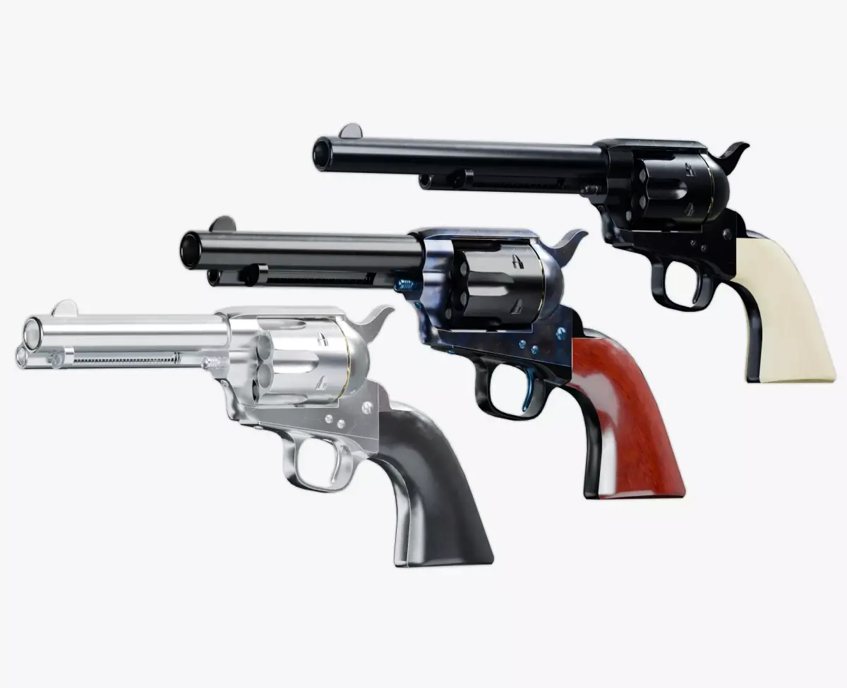 Single Action Army - Rigged - 3 Barrel Lengths - Color Variants Low-poly 3D model