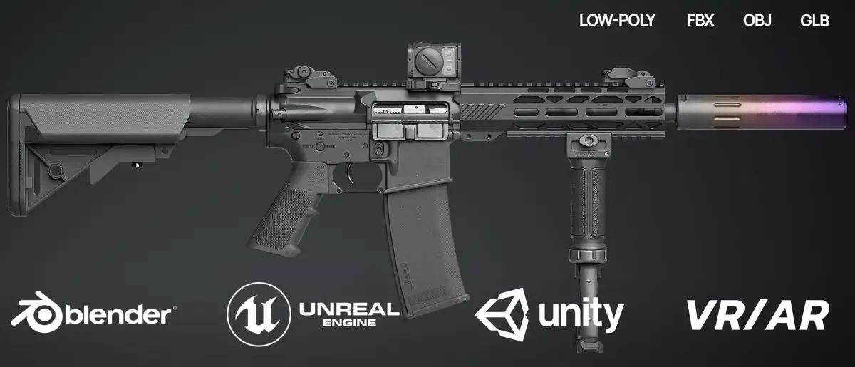 AR15 Pack - x9 Attachments Included  Low-poly 3D model