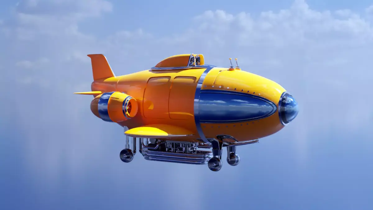 Fantastic retro futuristic airship airplane 3D model