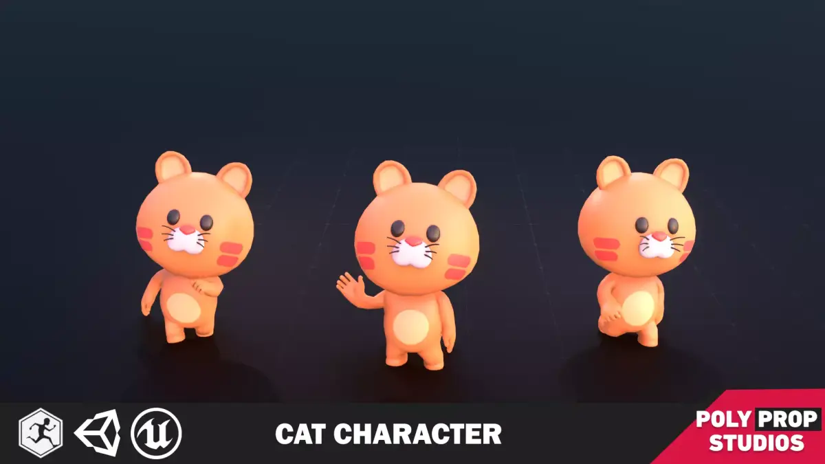 Funny Cat Character Lowpoly Low-poly 3D model