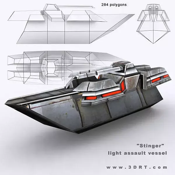 3DRT - Sci-Fi Naval Vessel - Slasher Low-poly 3D model
