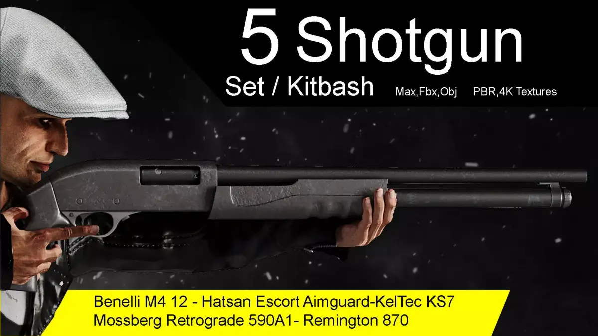 Shotgun Kitbash Low-poly 3D model
