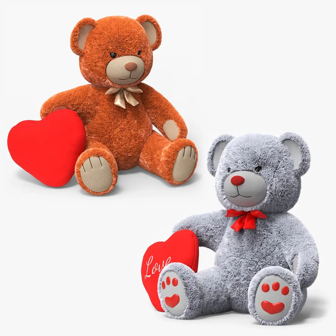 Teddy Bears with Heart Fur Collection 3D model