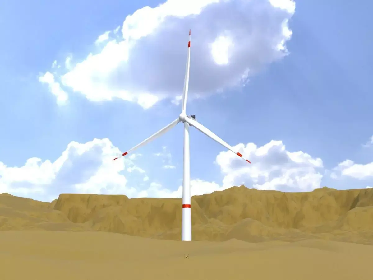 Wind turbine V1 H-120 RD 160m animation and Foundation Low-poly 3D model