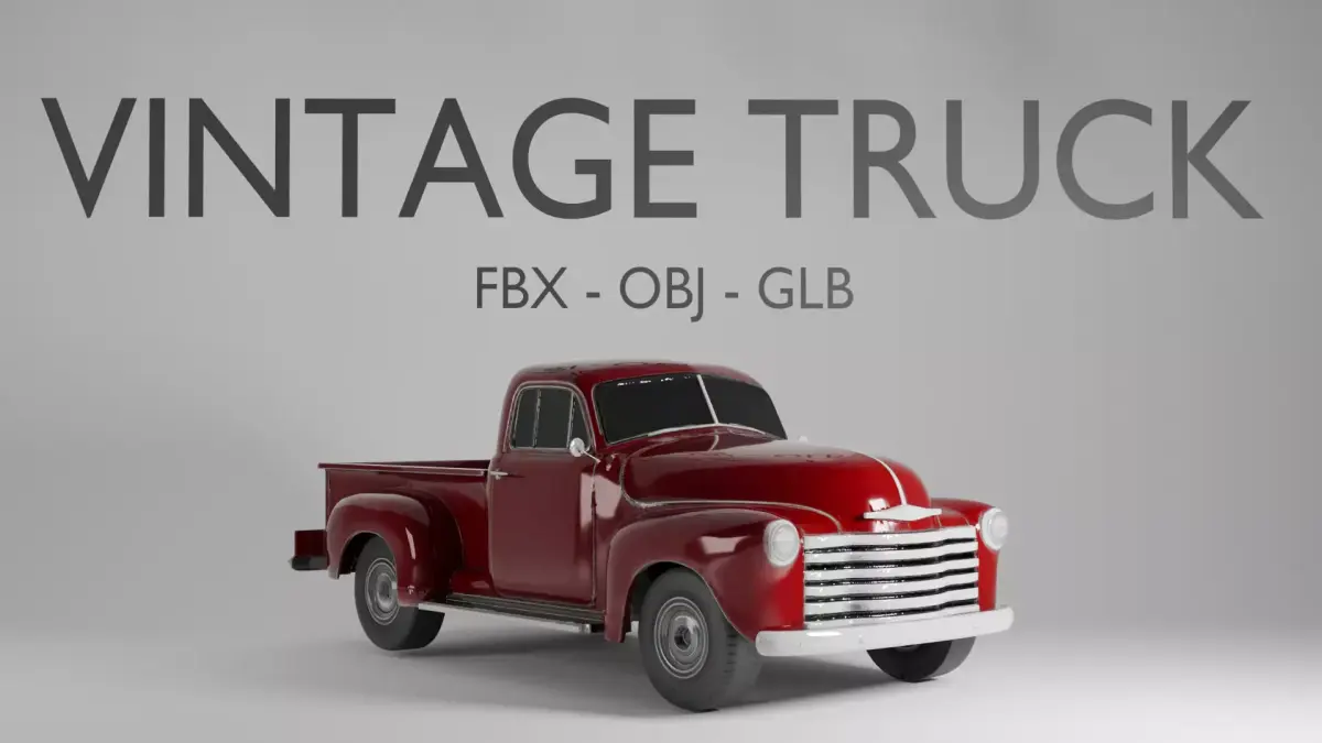 Vintage Pickup Truck 3D Model - Classic 1950s - FBX OBJ GLB 3D model